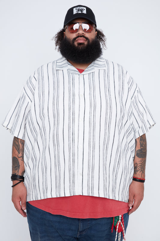 Chemise rayée pour homme, coupe carrée, col resort