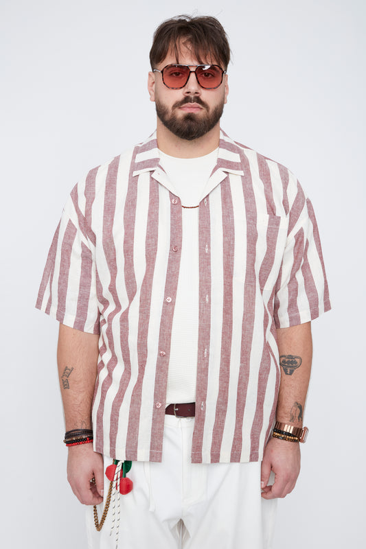 Chemise rayée pour homme, coupe carrée, avec poche poitrine
