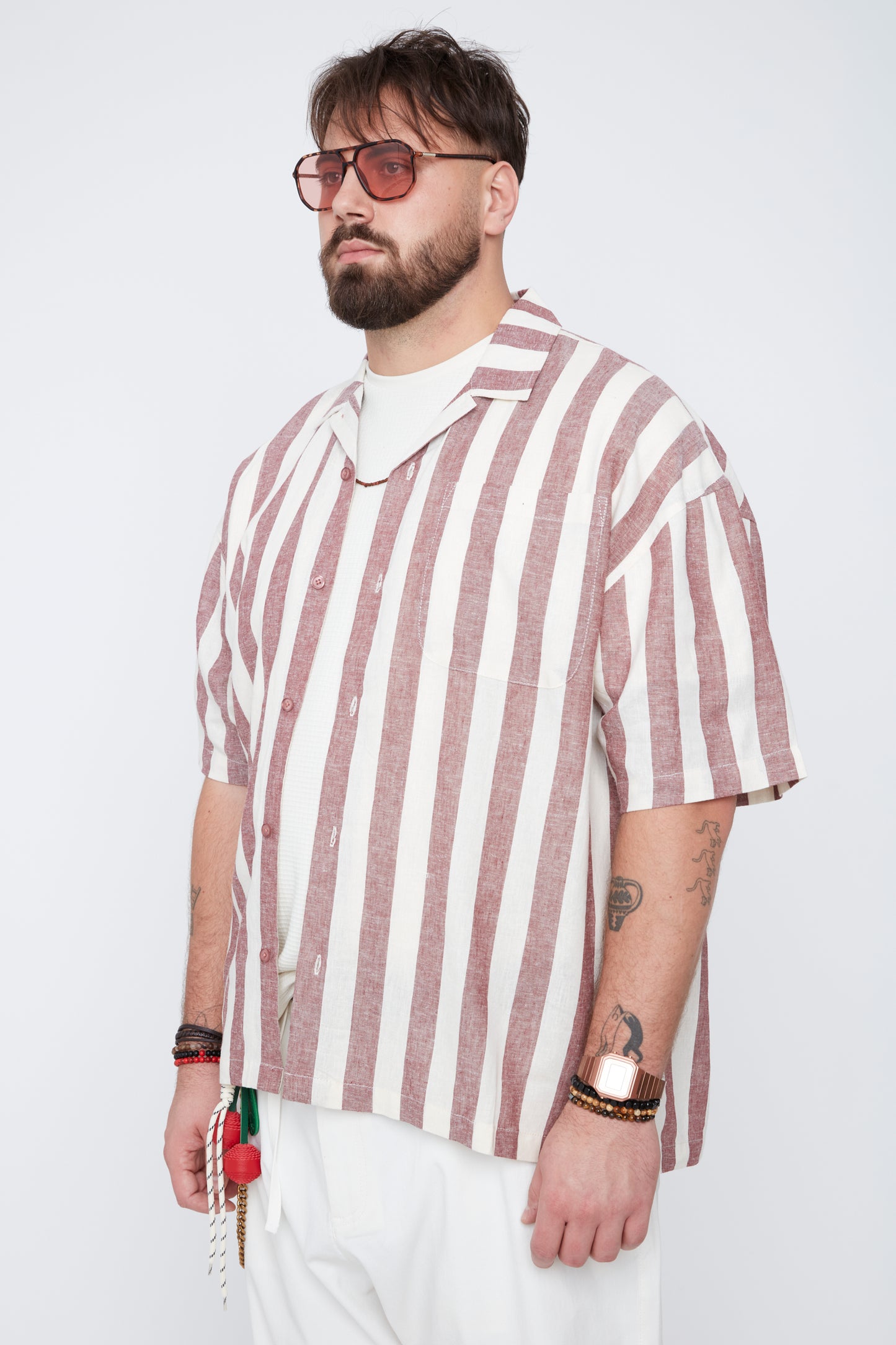 Men’s Striped Boxy Fit Shirt with Chest Pocket