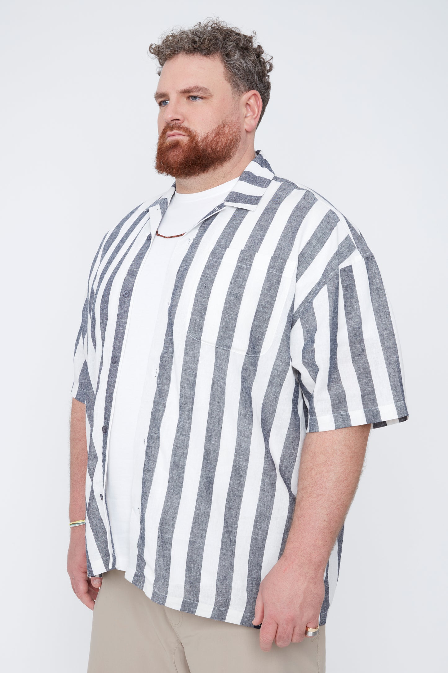 Men’s Striped Boxy Fit Shirt with Chest Pocket