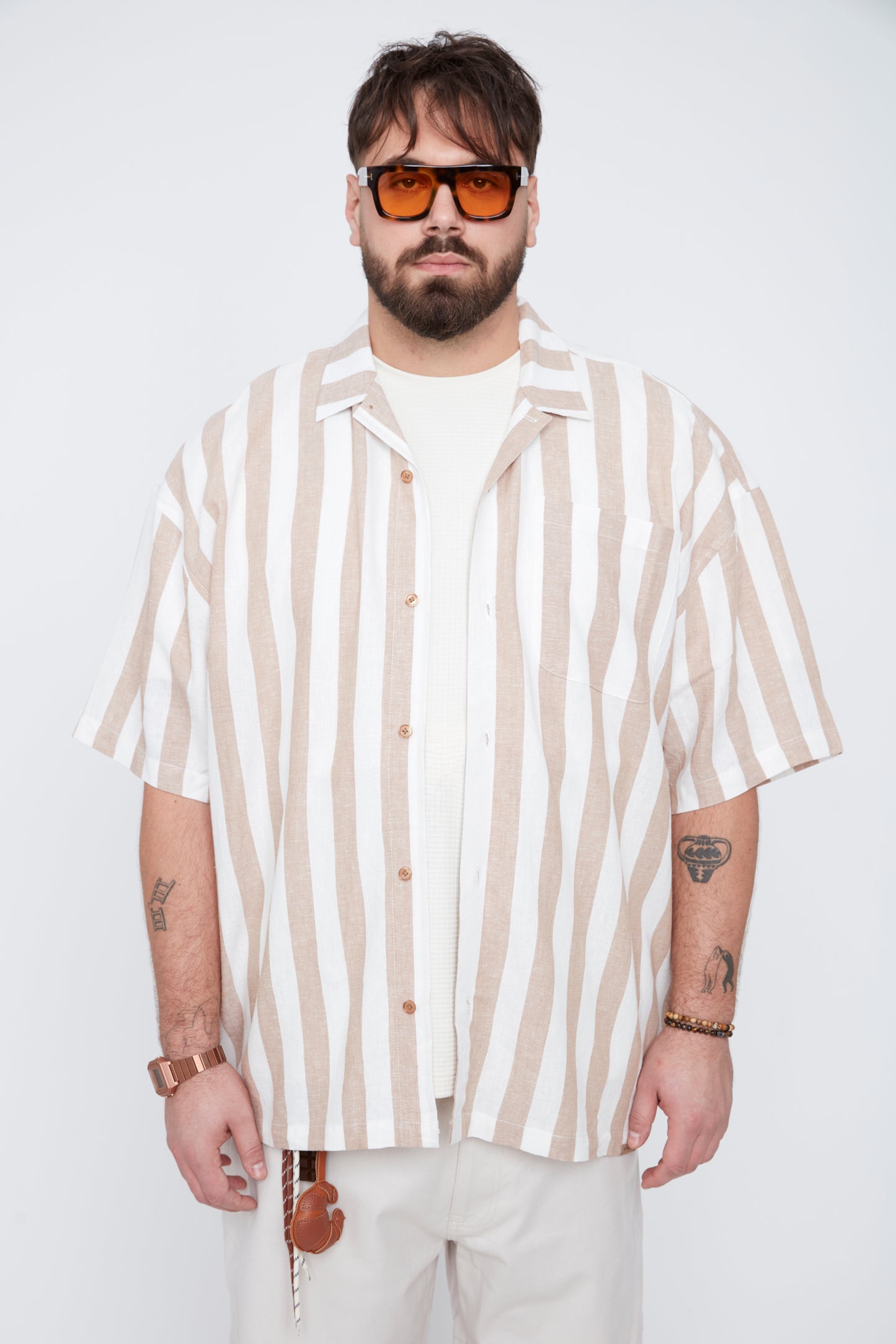 Men’s Striped Boxy Fit Shirt with Chest Pocket