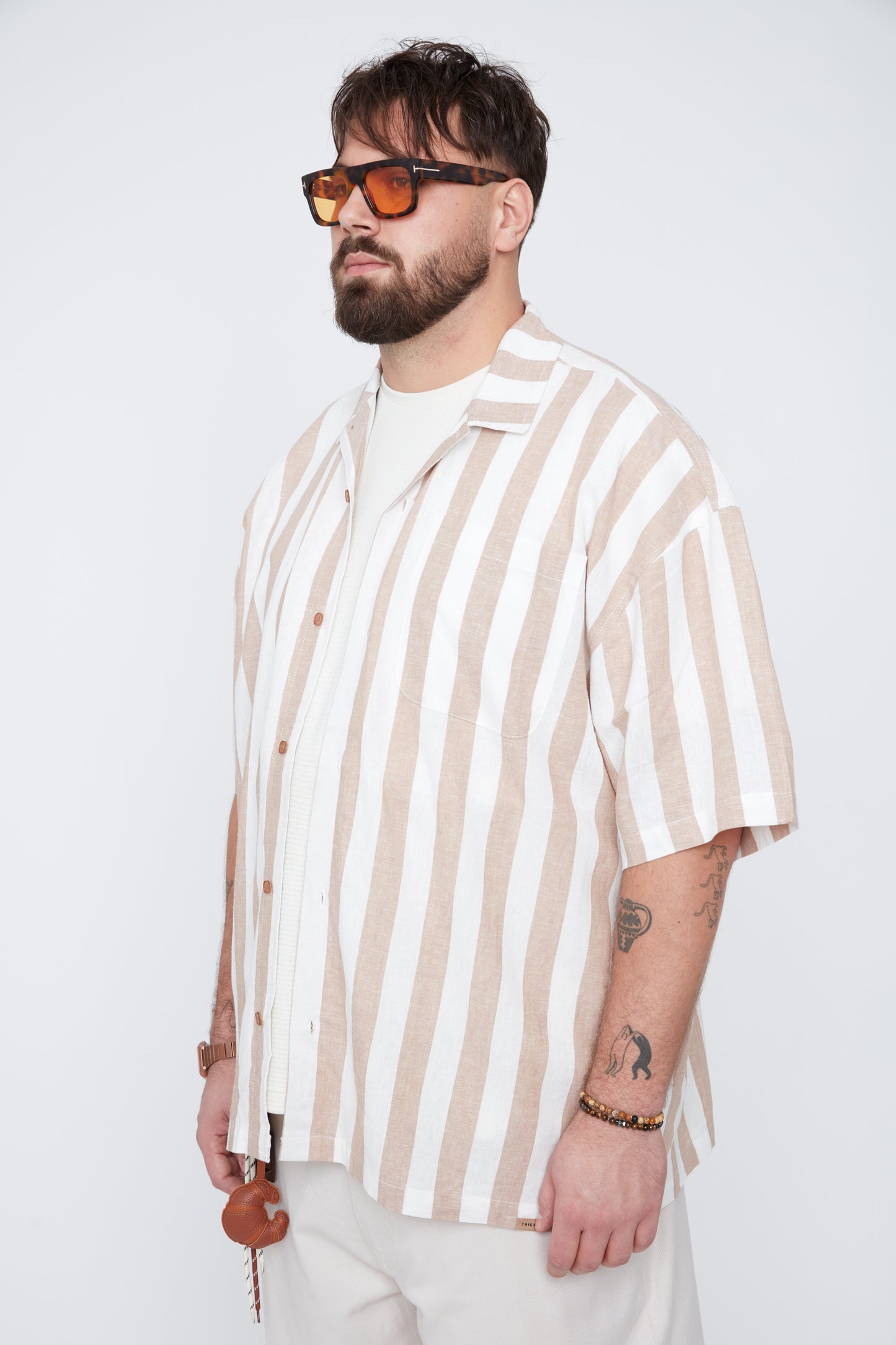 Men’s Striped Boxy Fit Shirt with Chest Pocket