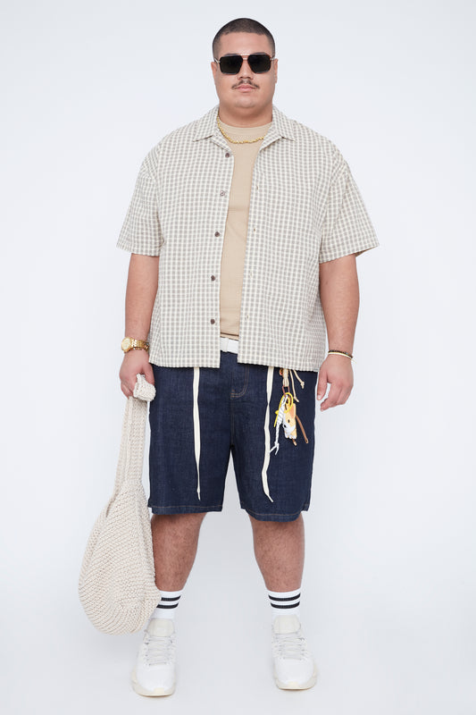 Chemise à carreaux en seersucker pour homme, coupe carrée