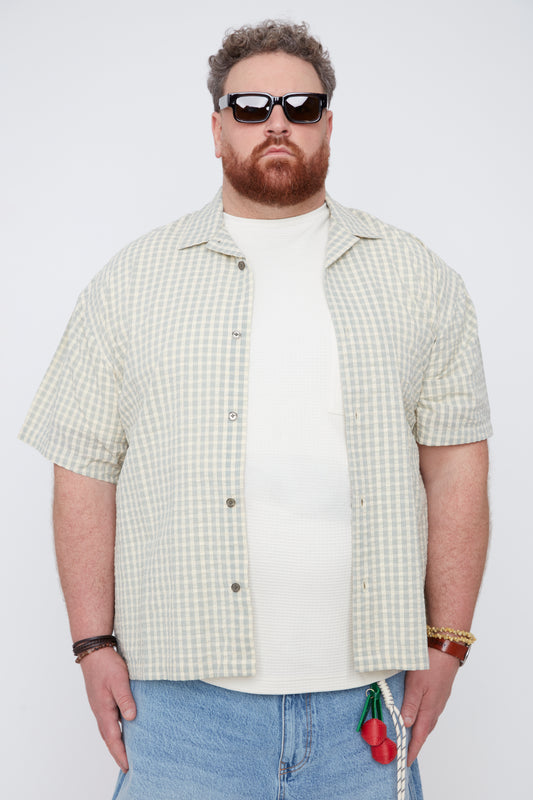 Men’s Plaid Seersucker Boxy Fit Shirt