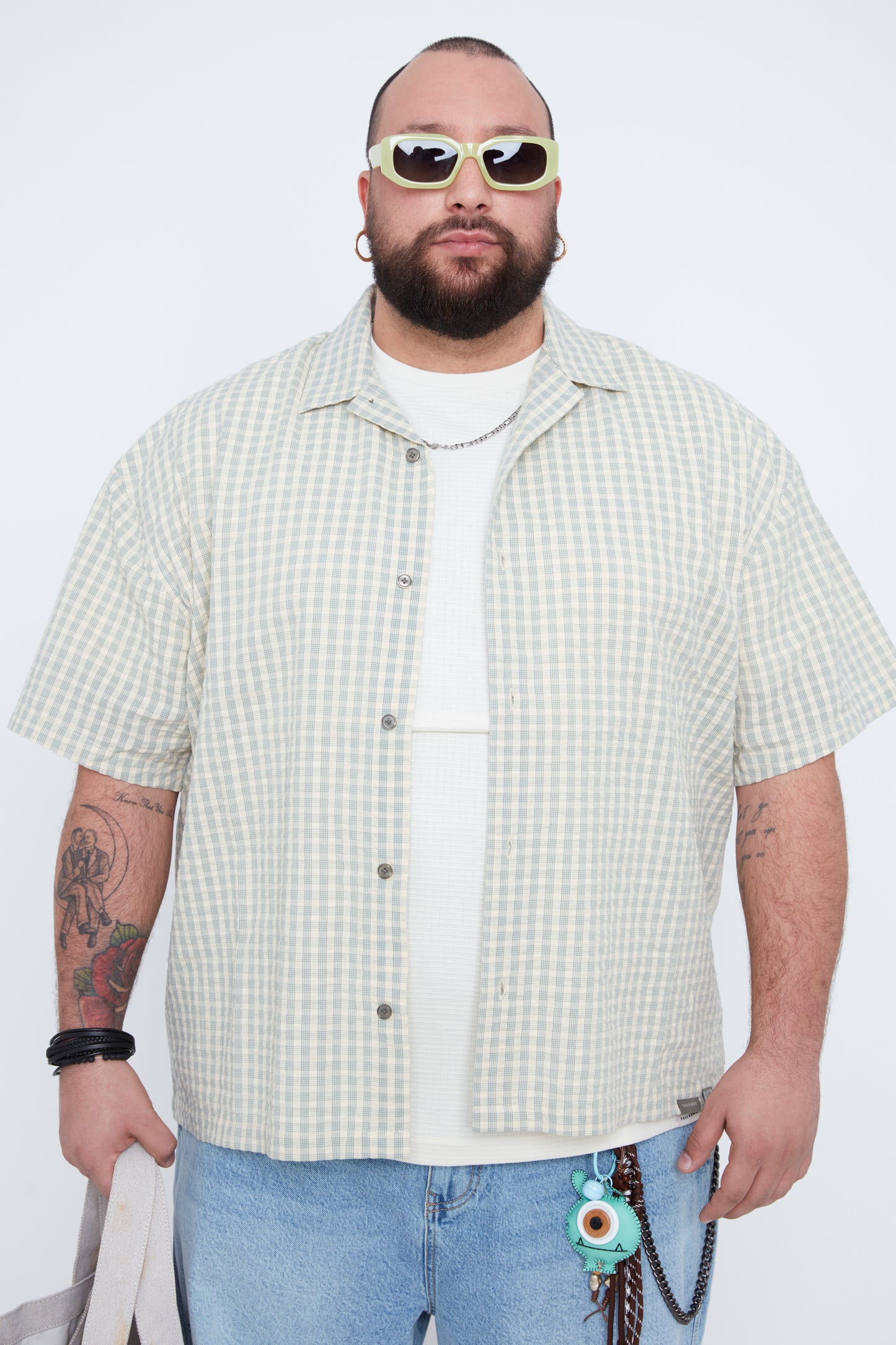 Men’s Plaid Seersucker Boxy Fit Shirt