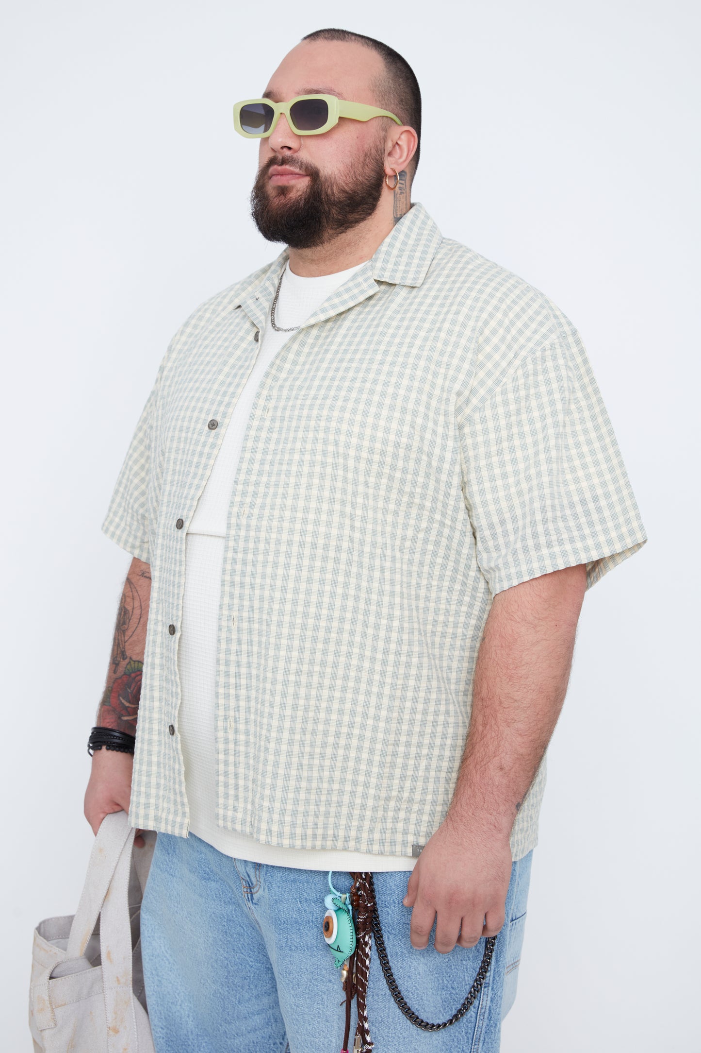 Men’s Plaid Seersucker Boxy Fit Shirt