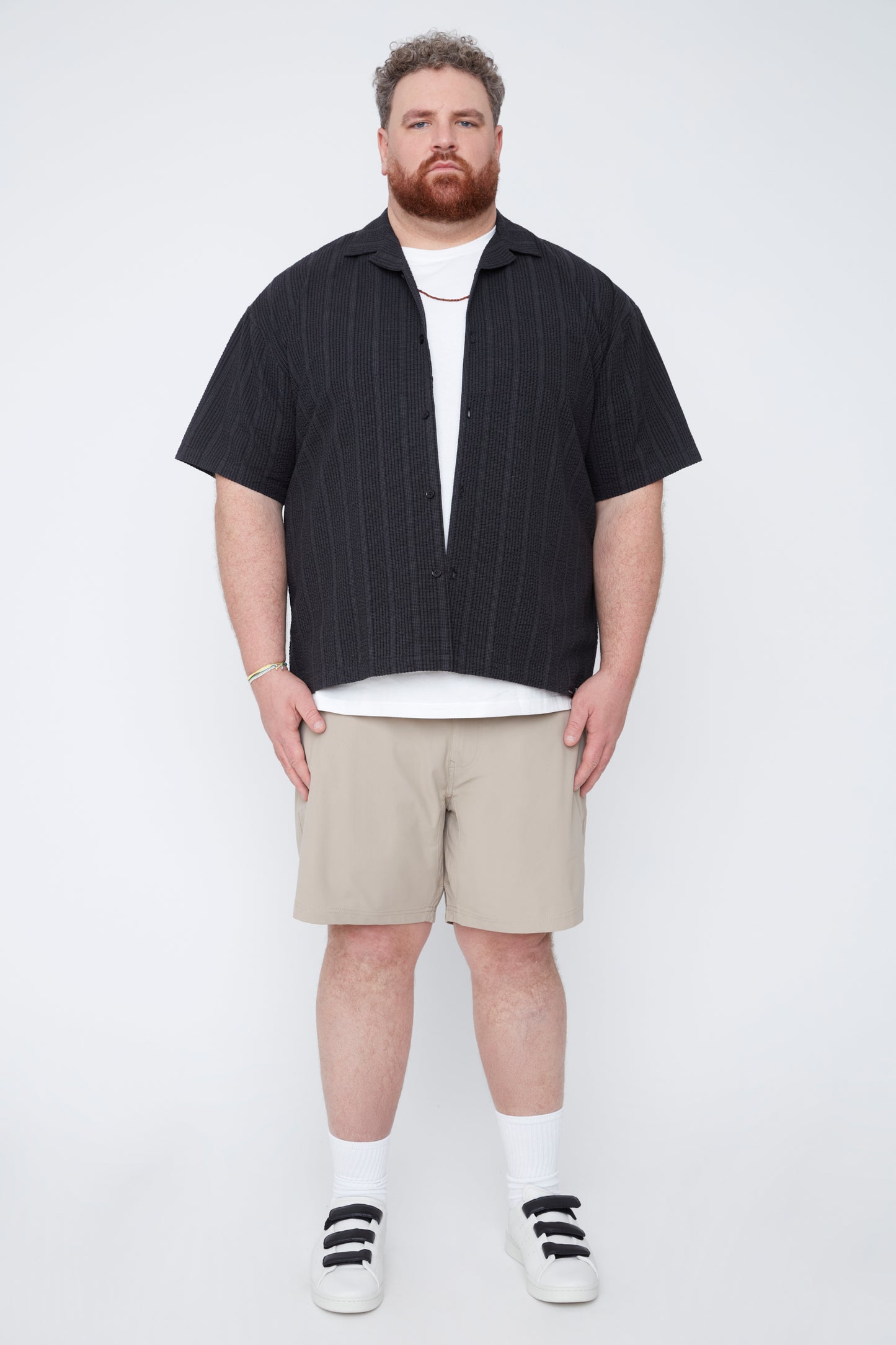 Chemise à rayures en seersucker pour homme, coupe carrée