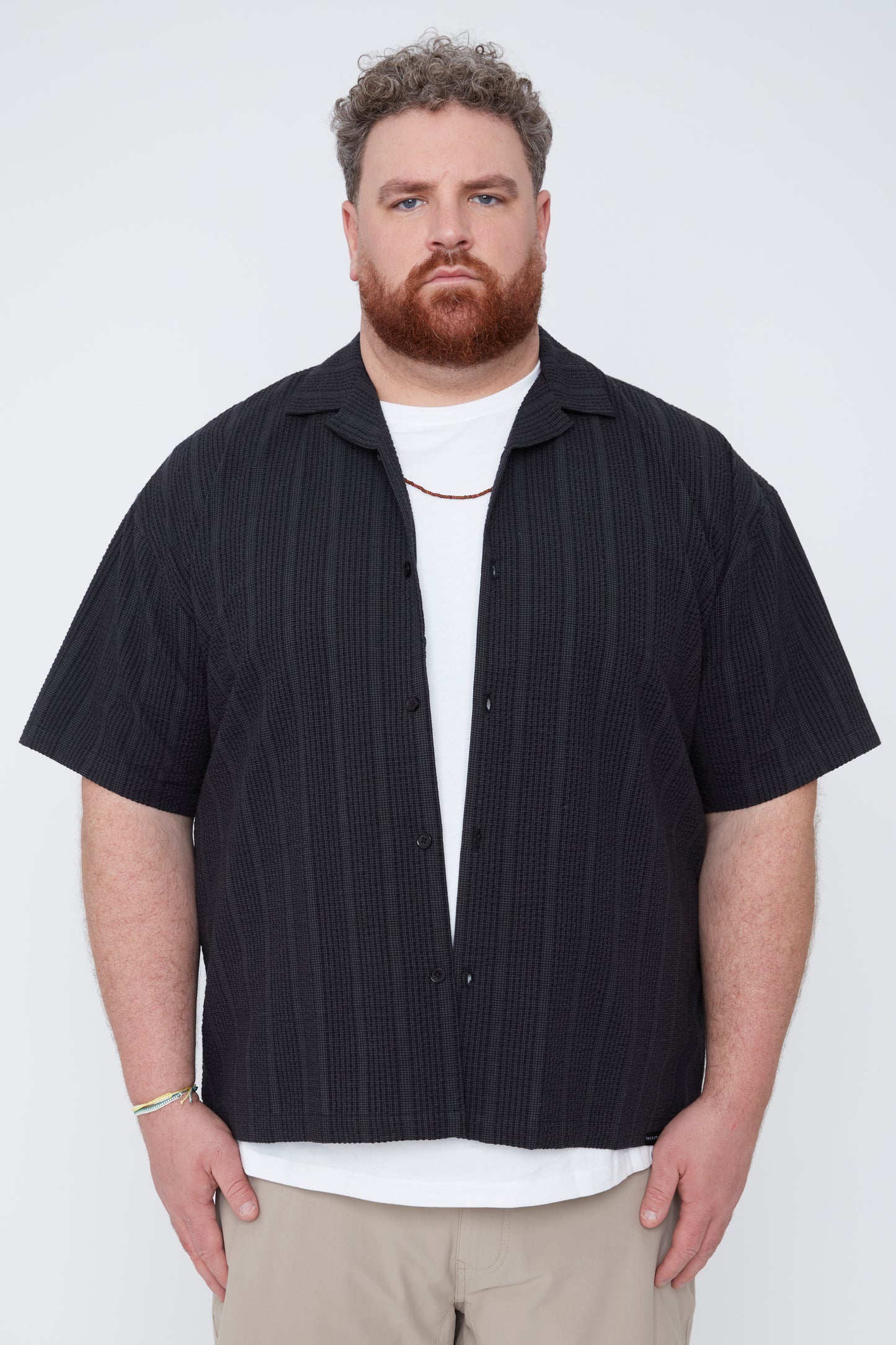Chemise à rayures en seersucker pour homme, coupe carrée