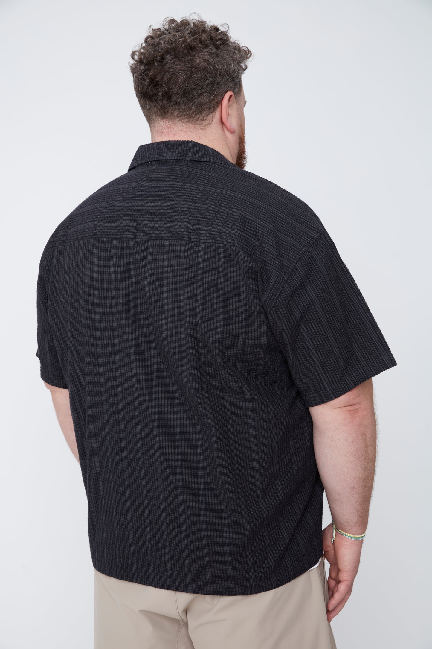 Chemise à rayures en seersucker pour homme, coupe carrée