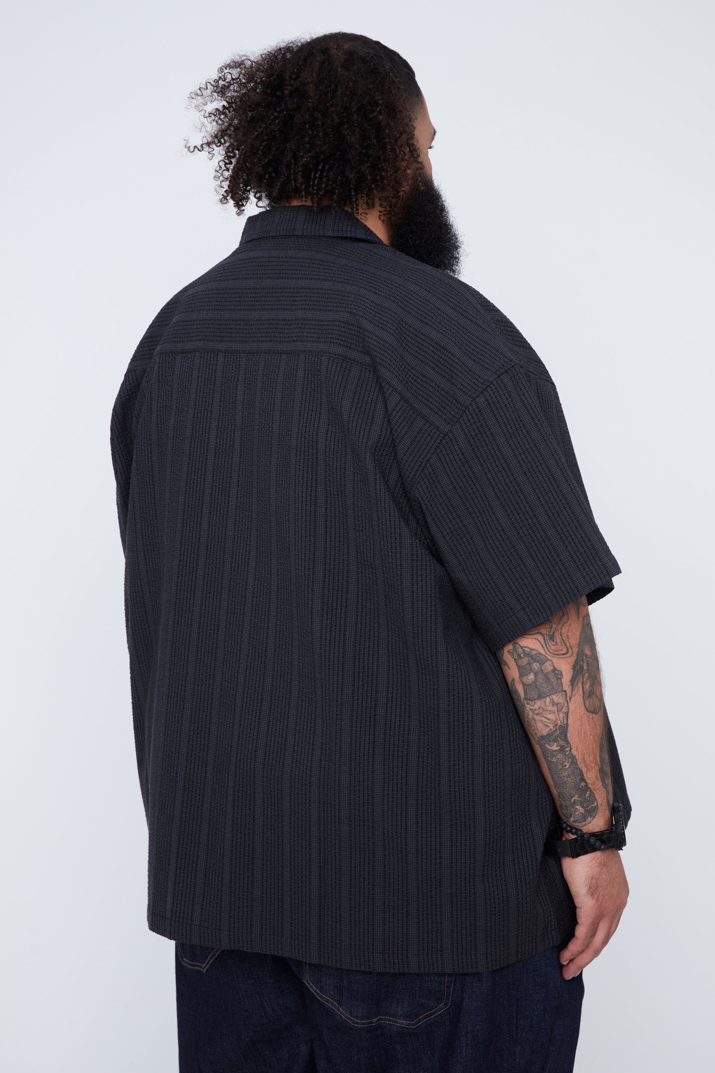 Chemise à rayures en seersucker pour homme, coupe carrée
