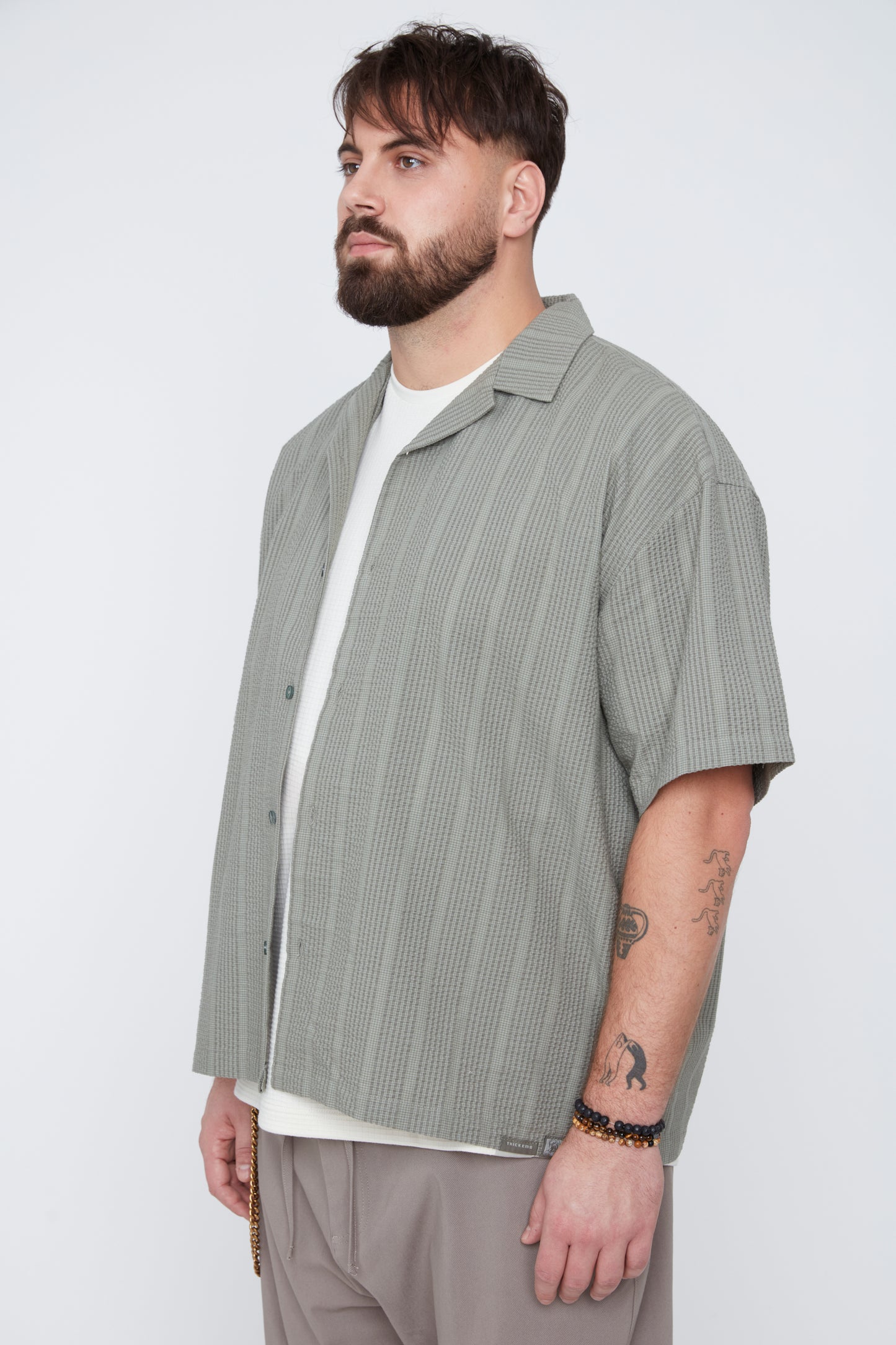 Chemise à rayures en seersucker pour homme, coupe carrée