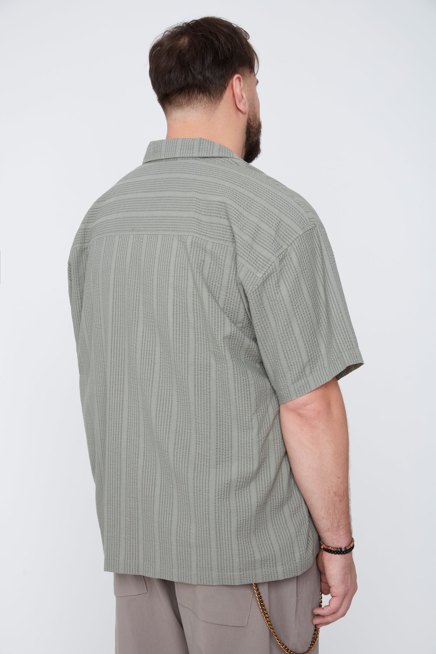 Chemise à rayures en seersucker pour homme, coupe carrée