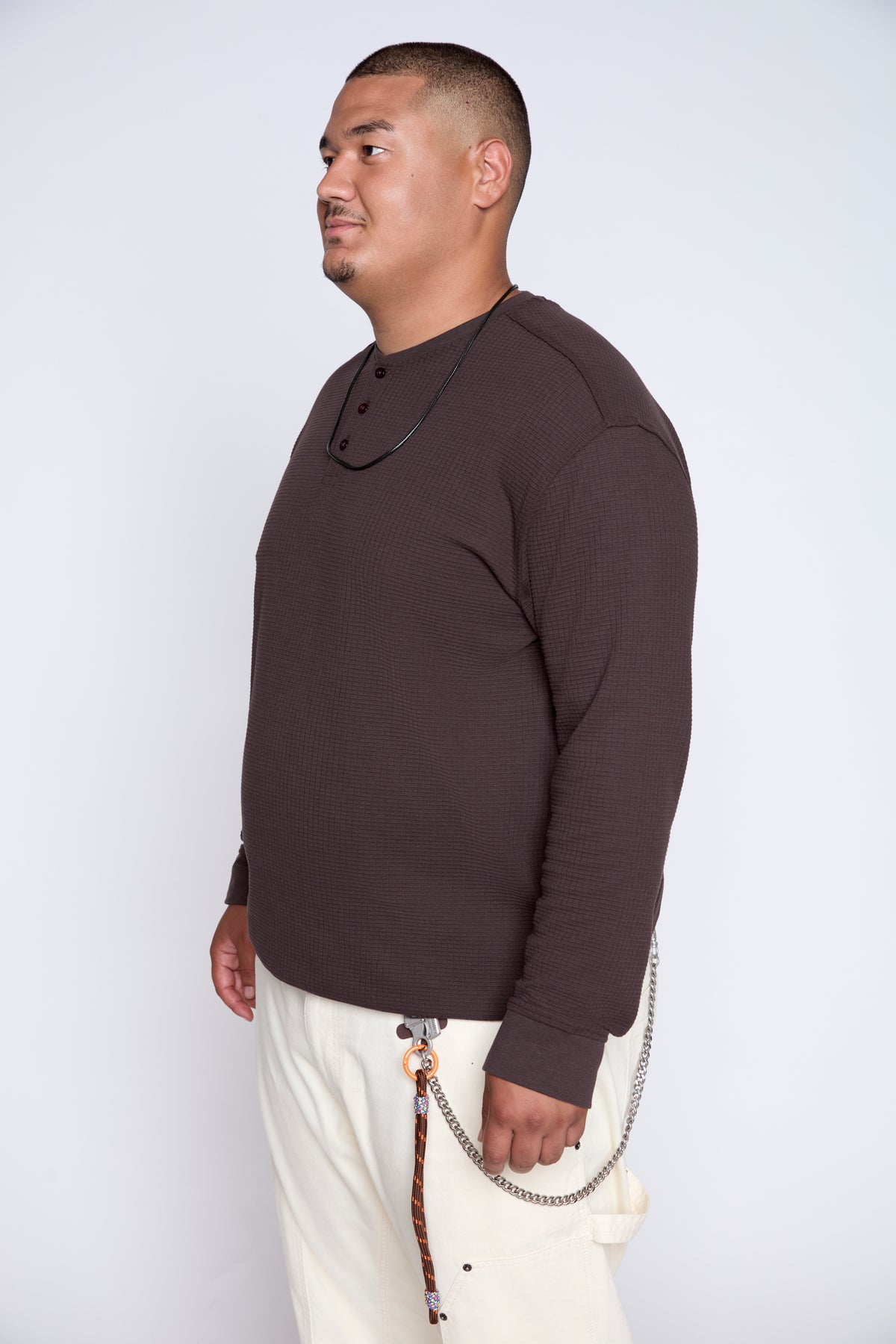 Textured Knit Long Sleeve Henley