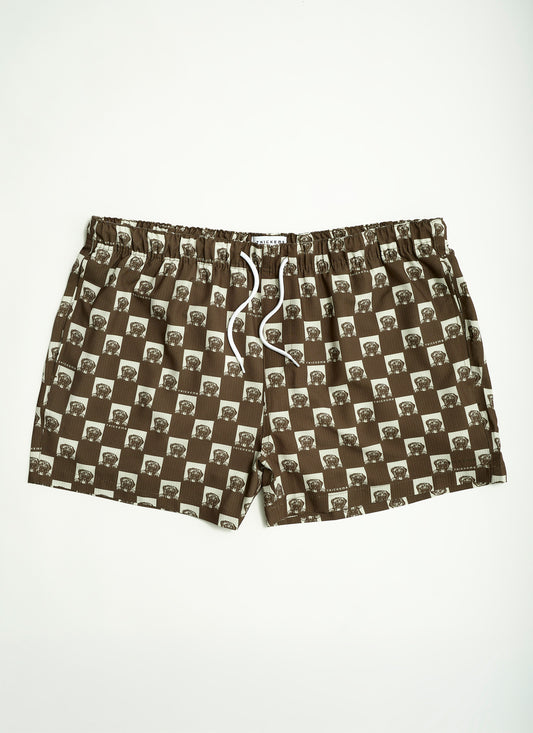 Short de bain Volley à carreaux en seersucker pour homme
